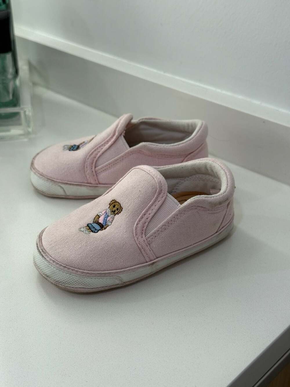 Polo Ralph Lauren Bear Pink Infant Slip-On Crib Shoes